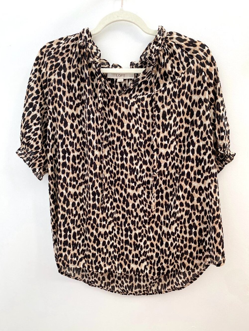 NWT Loft Leopard Print Tie Detail Blouse Large Petite